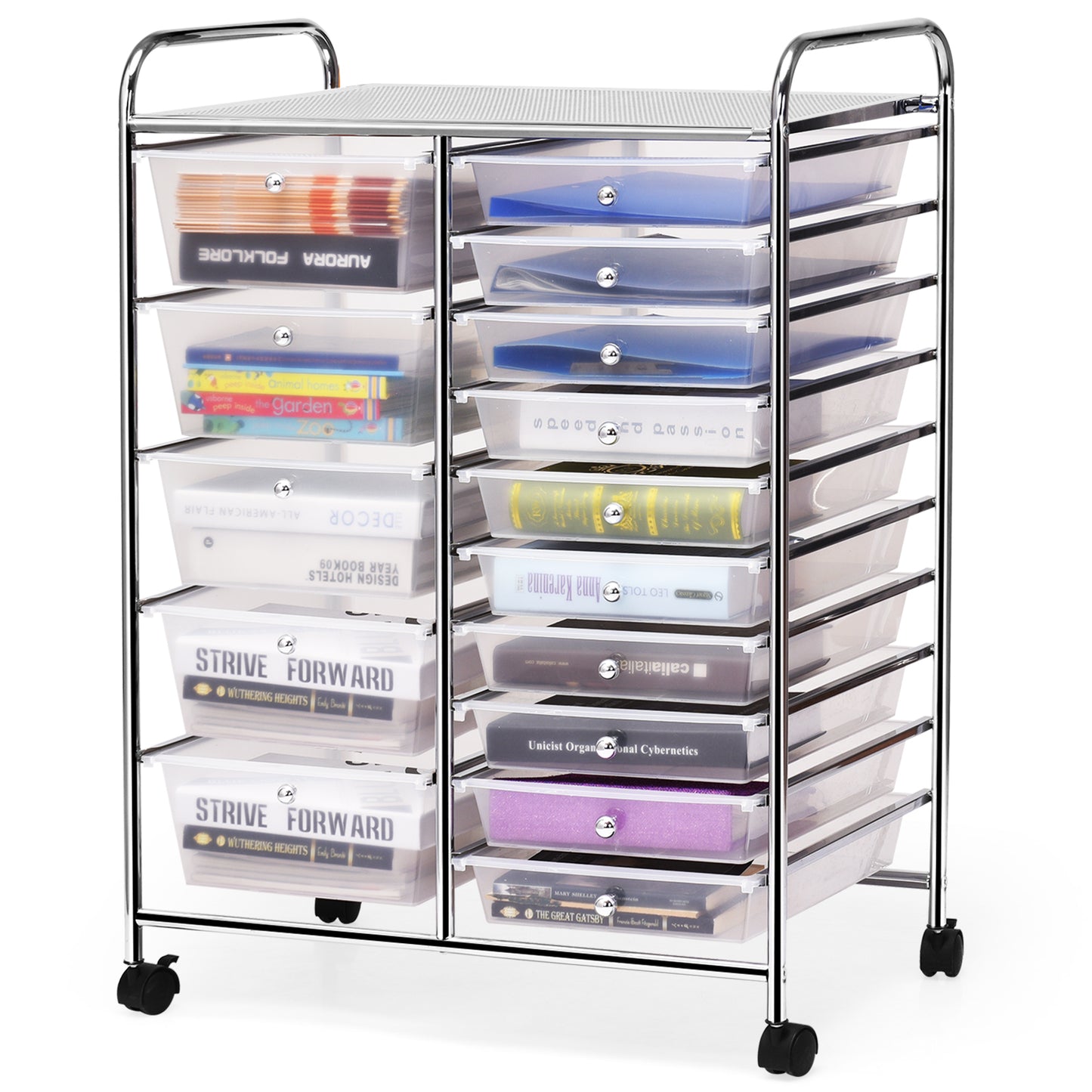 15-Drawer Utility Rolling Organizer Cart Multi-Use Storage-Clear (Fully Assembled)