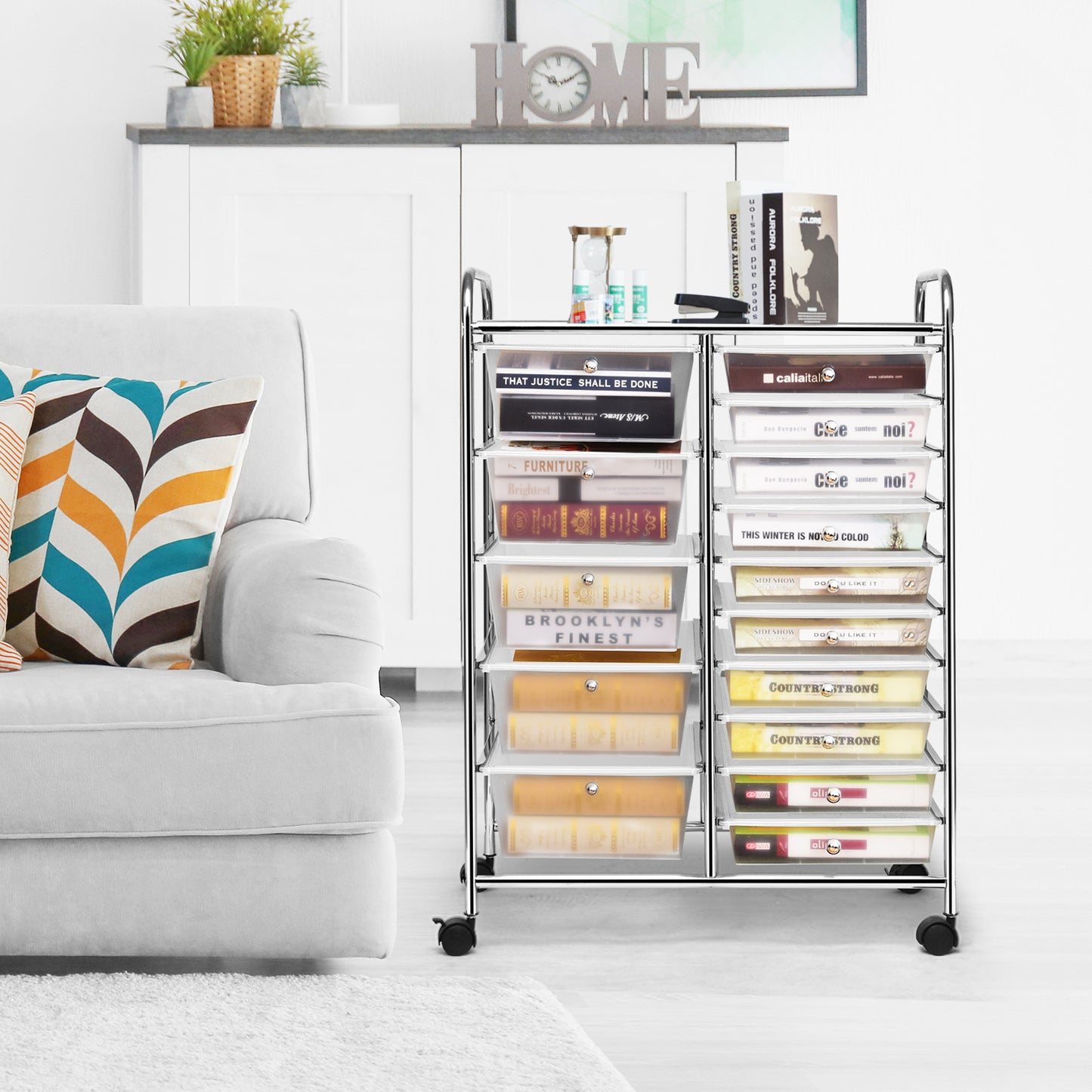 15-Drawer Utility Rolling Organizer Cart Multi-Use Storage-Clear (Fully Assembled)