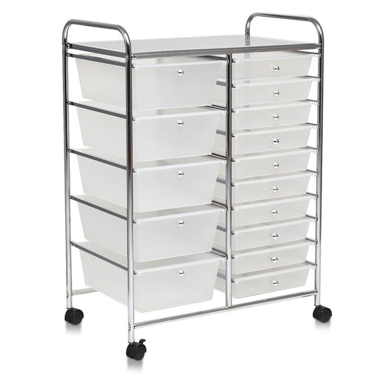 15-Drawer Utility Rolling Organizer Cart Multi-Use Storage-Clear (Fully Assembled)