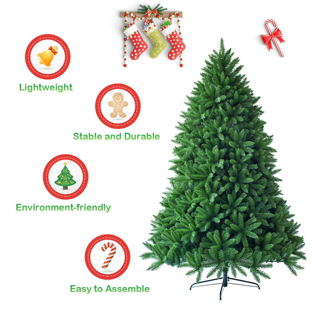 7.5 Feet Unlit Artificial Christmas Tree with 1968 Branch Tips