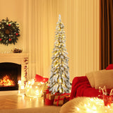 5 Feet Pre-Lit Artificial Christmas Tree Snow-Flocked Slim Pencil Xmas Decor-5 ft