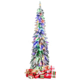 5 Feet Pre-Lit Artificial Christmas Tree Snow-Flocked Slim Pencil Xmas Decor-5 ft