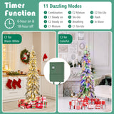 5 Feet Pre-Lit Artificial Christmas Tree Snow-Flocked Slim Pencil Xmas Decor-5 ft