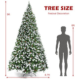 Pre-lit Snow Flocked Christmas Tree with Red Berries and LED Lights-9 ft