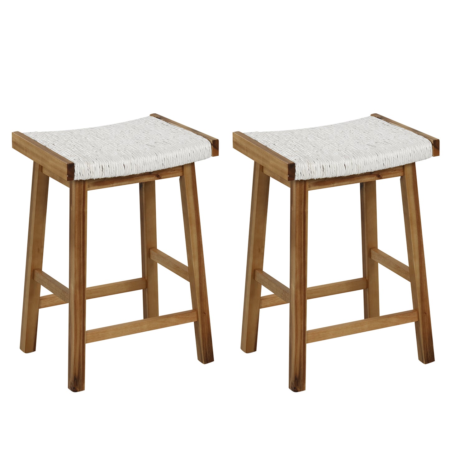 Set of 2 25.5 Inch Dining Bar Stool with Seaweed Woven Seat (Assembled)