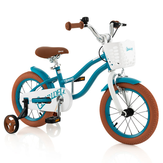 14 Inch Kid's Bike with Removable Training Wheels and Basket-Blue, fully assembled