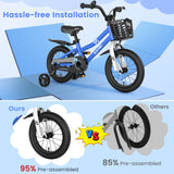 14 Inch Kids Bike with 2 Training Wheels for 3-5 Years Old-Navy, fully assembled