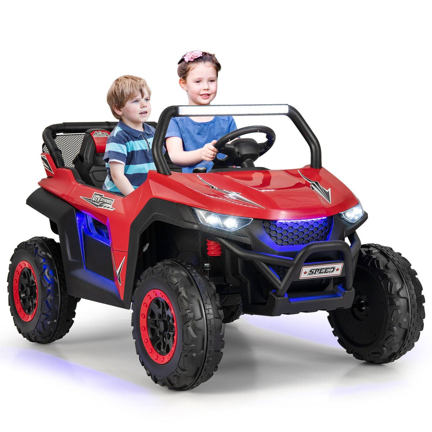 12V 2-Seater Kids Ride on UTV with Slow Start Function Music-Red, fully assembled, damage rear brake light