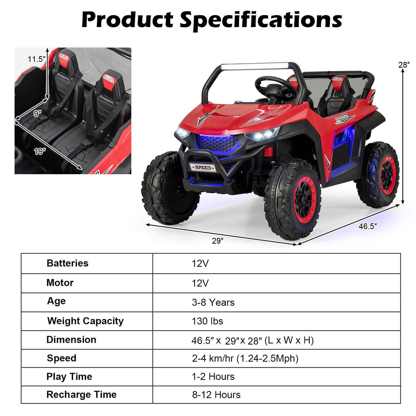 12V 2-Seater Kids Ride on UTV with Slow Start Function Music-Red, fully assembled, damage rear brake light