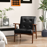 Mid Century Modern Accent Chair with Solid Rubber Wood Frame and Leather Cover-Black (Copy)