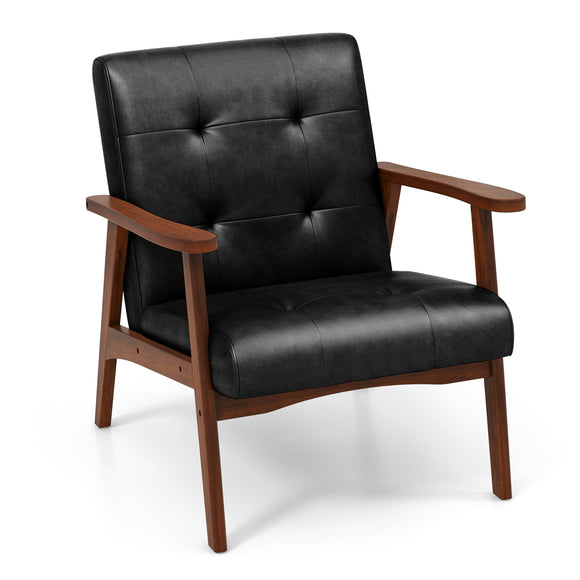 Mid Century Modern Accent Chair with Solid Rubber Wood Frame and Leather Cover-Black (Copy)