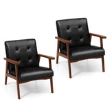 Mid Century Modern Accent Chair with Solid Rubber Wood Frame and Leather Cover-Black (Copy)