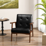 Mid Century Modern Accent Chair with Solid Rubber Wood Frame and Leather Cover-Black (Copy)