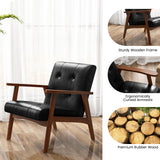 Mid Century Modern Accent Chair with Solid Rubber Wood Frame and Leather Cover-Black (Copy)