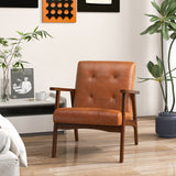 Mid Century Modern Accent Chair with Solid Rubber Wood Frame and Leather Cover-Black (Copy)