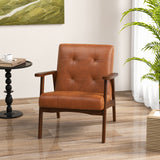 Mid Century Modern Accent Chair with Solid Rubber Wood Frame and Leather Cover-Black (Copy)