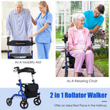 NO TAX, Folding Aluminum Rollator Walker with 8 inch Wheels and Seat-Blue