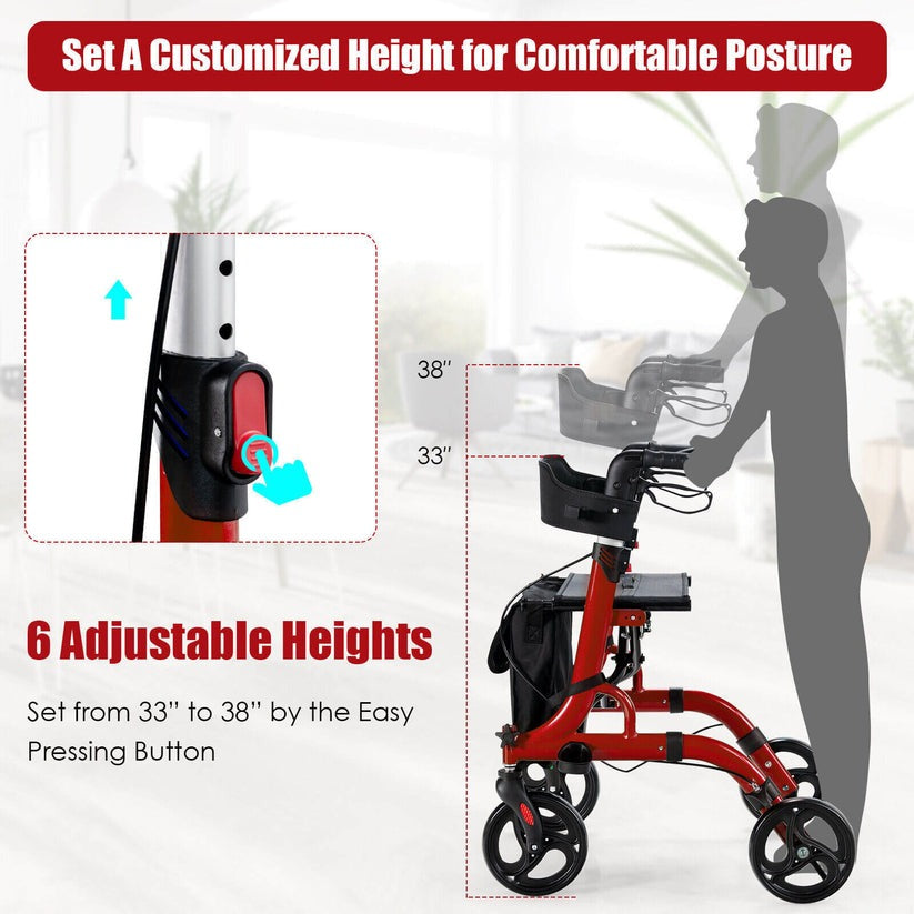 Folding Aluminum Rollator Walker with 8 inch Wheels and Seat