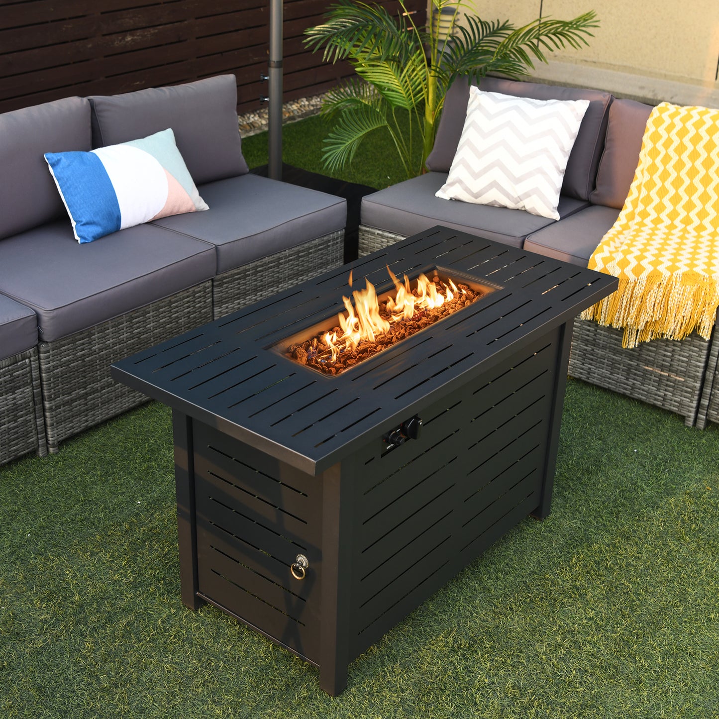 42 Inch 60 000 BTU Rectangular Propane Fire Pit Table with Waterproof Cover, 1 box, unassembled