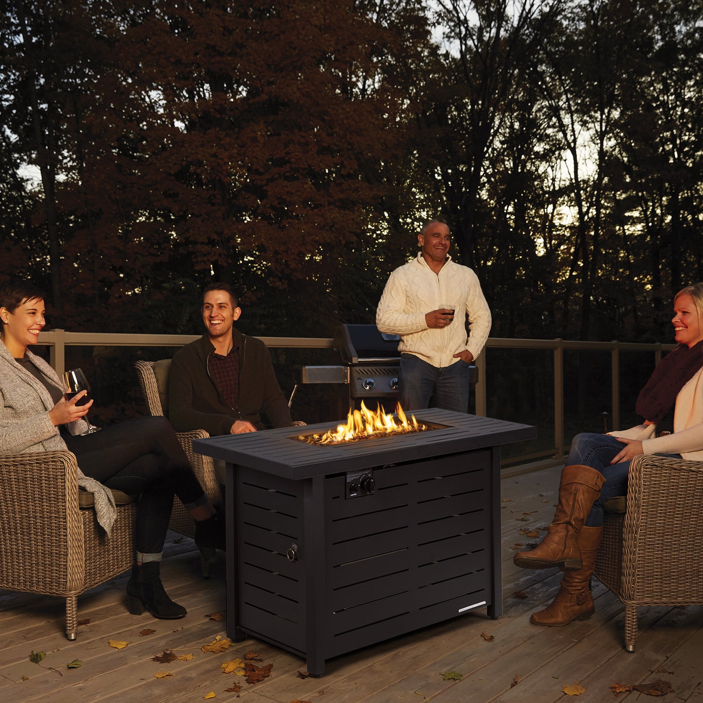 42 Inch 60 000 BTU Rectangular Propane Fire Pit Table with Waterproof Cover, 1 box, unassembled