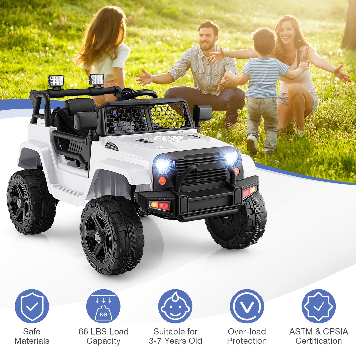 12V Kids Ride On Truck with Remote Control and Headlights-White (Customer Return - See Description))