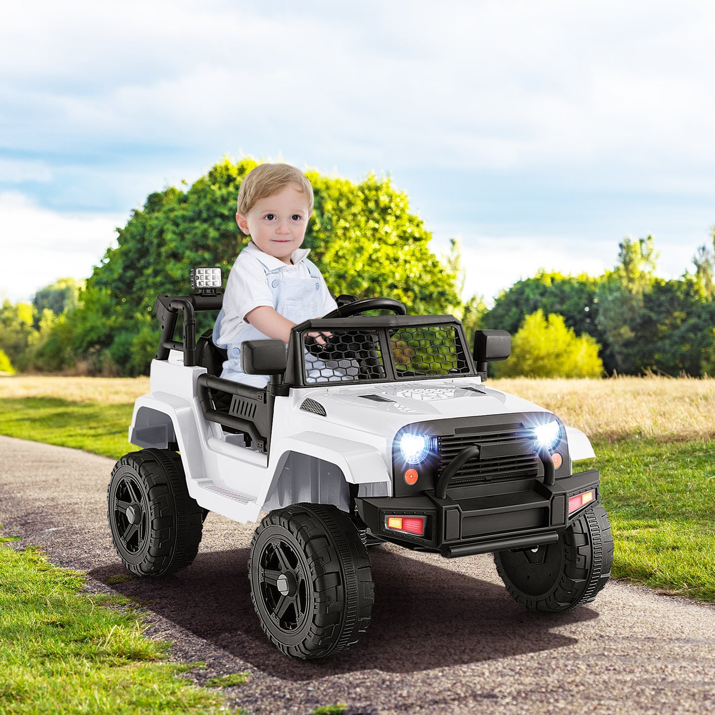 12V Kids Ride On Truck with Remote Control and Headlights-White (Customer Return - See Description))