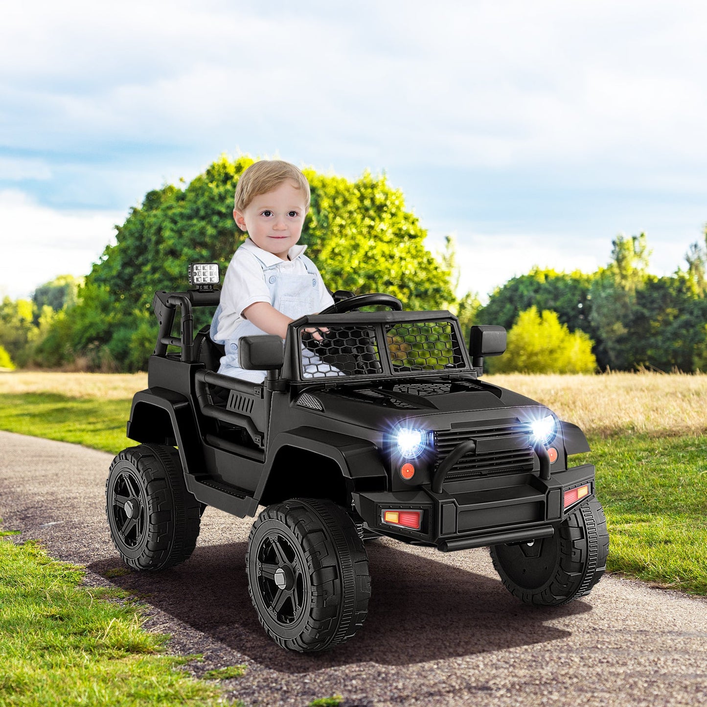 12V Kids Ride On Truck with Remote Control and Headlights-Black, fully assembled