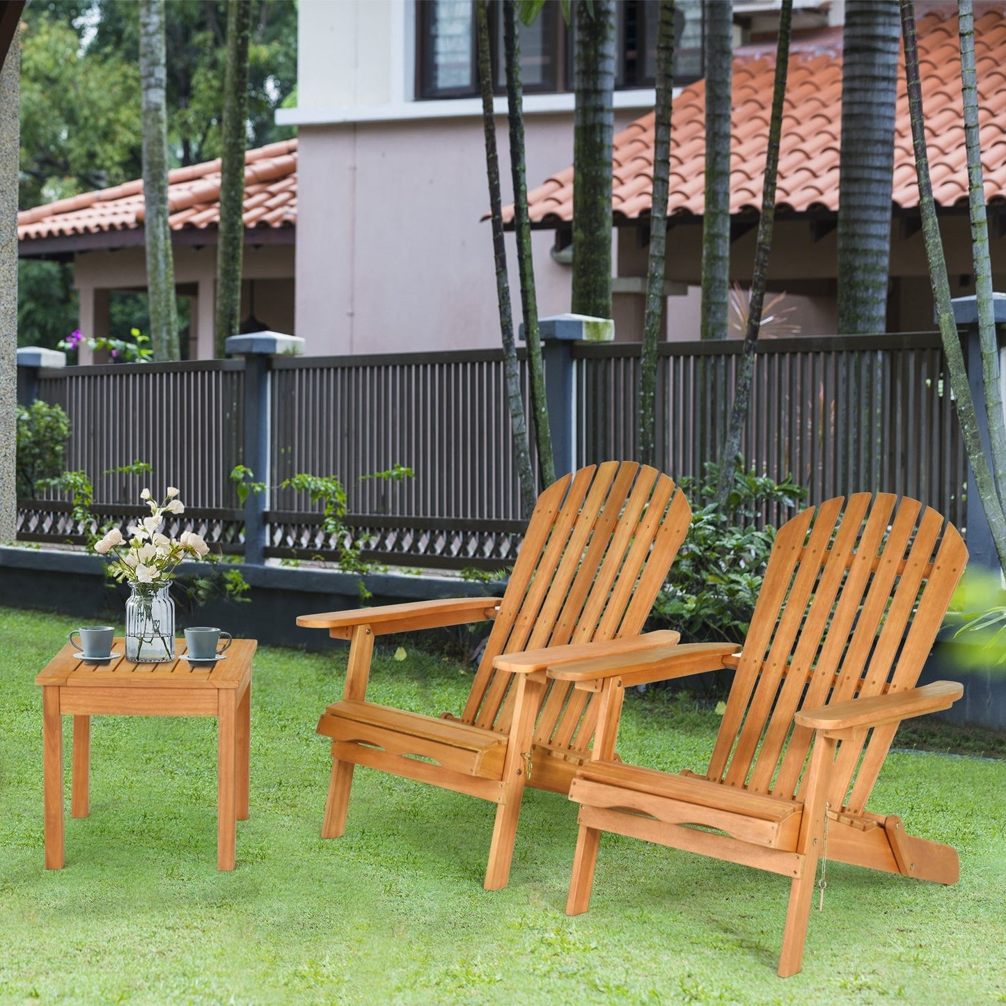 3 Pieces Adirondack Chair Set with Widened Armrest (Assembled)