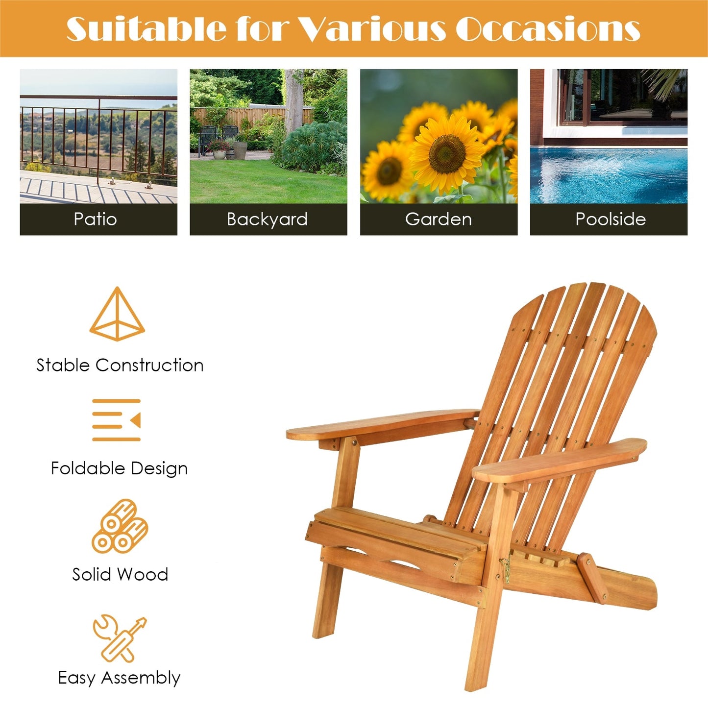 3 Pieces Adirondack Chair Set with Widened Armrest (Assembled)