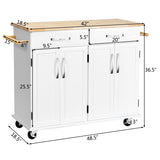 Wood Top Rolling Kitchen Trolley Island Cart Storage Cabinet-White scratch & dent