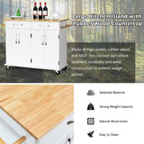 Wood Top Rolling Kitchen Trolley Island Cart Storage Cabinet-White scratch & dent