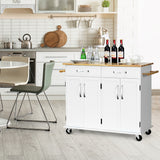 Wood Top Rolling Kitchen Trolley Island Cart Storage Cabinet-White scratch & dent