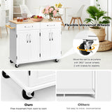 Wood Top Rolling Kitchen Trolley Island Cart Storage Cabinet-White scratch & dent