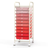 10 Drawer Rolling Storage Cart Organizer with 4 Universal Casters-Gradient Pink