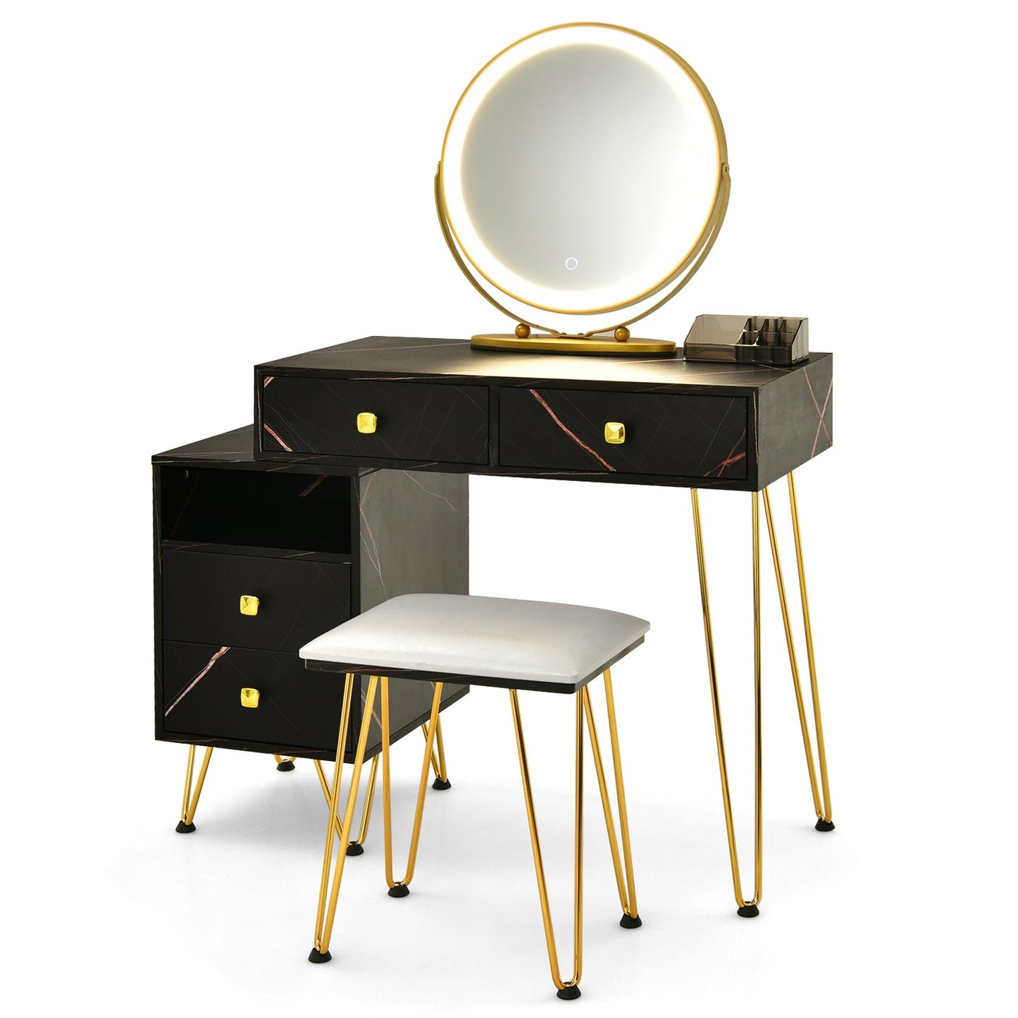 Unassembled, EXTRA DISCOUNT APPLIED, Modern Dressing Table with Storage Cabinet-Black