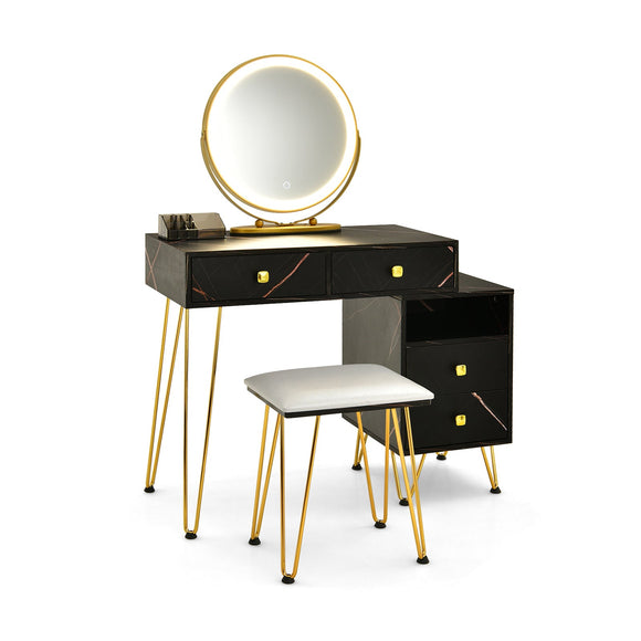 Unassembled, EXTRA DISCOUNT APPLIED, Modern Dressing Table with Storage Cabinet-Black