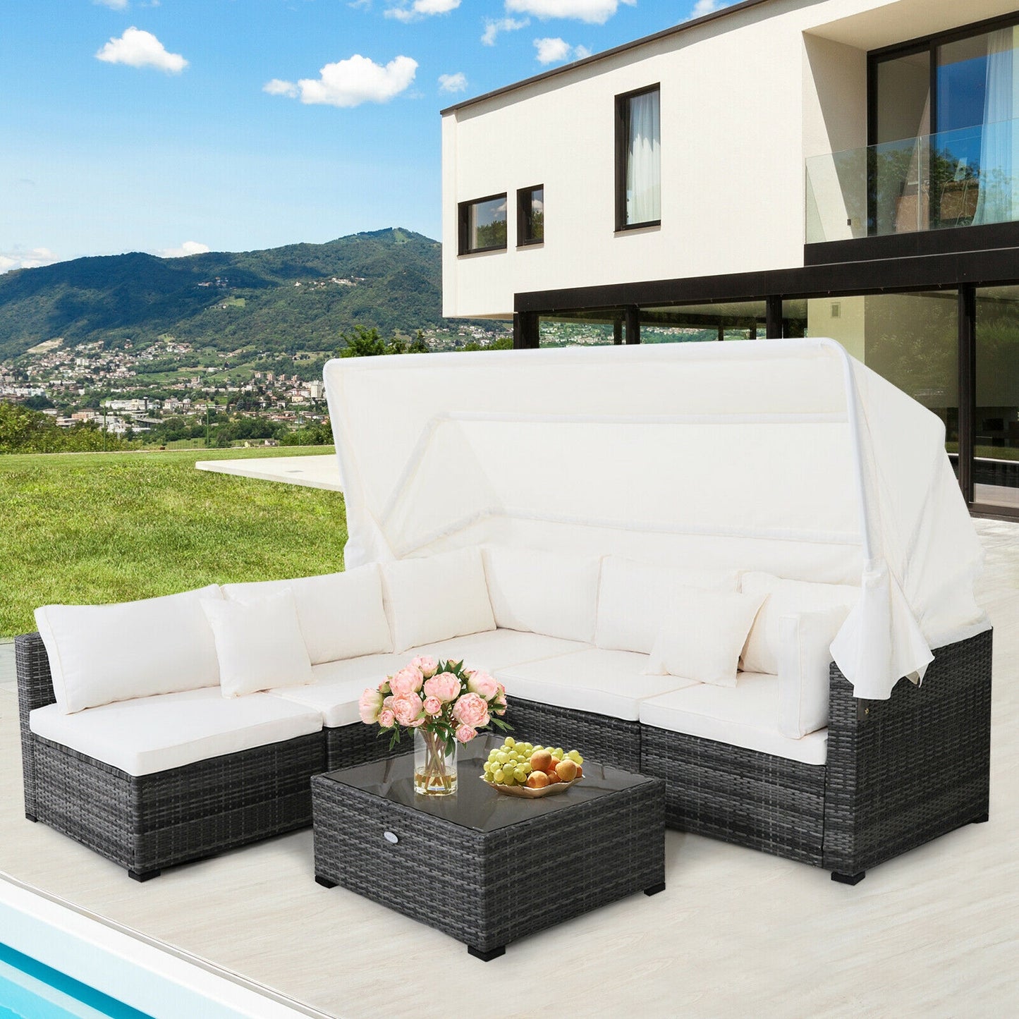 6 Pieces Patio Rattan Furniture Set, Fully Assembled, Canopy is not included