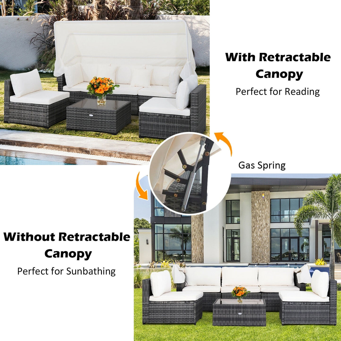 6 Pieces Patio Rattan Furniture Set, Fully Assembled, Canopy is not included