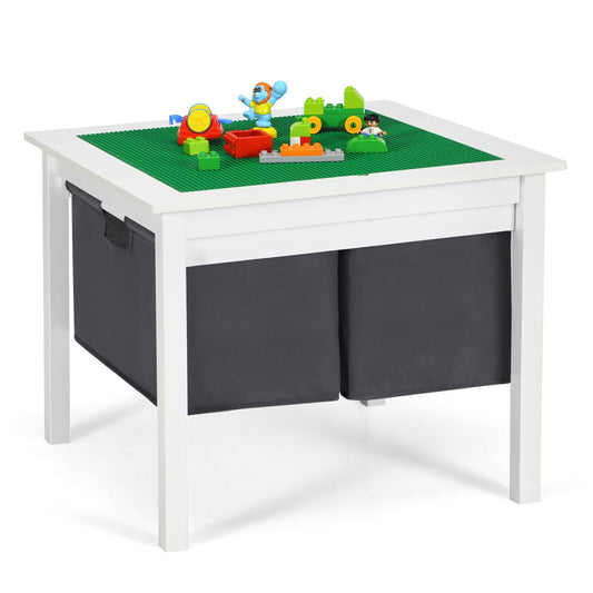 2-in-1 Kids Double-sided Activity Building Block Table with Drawers-White (Shipping Damage)