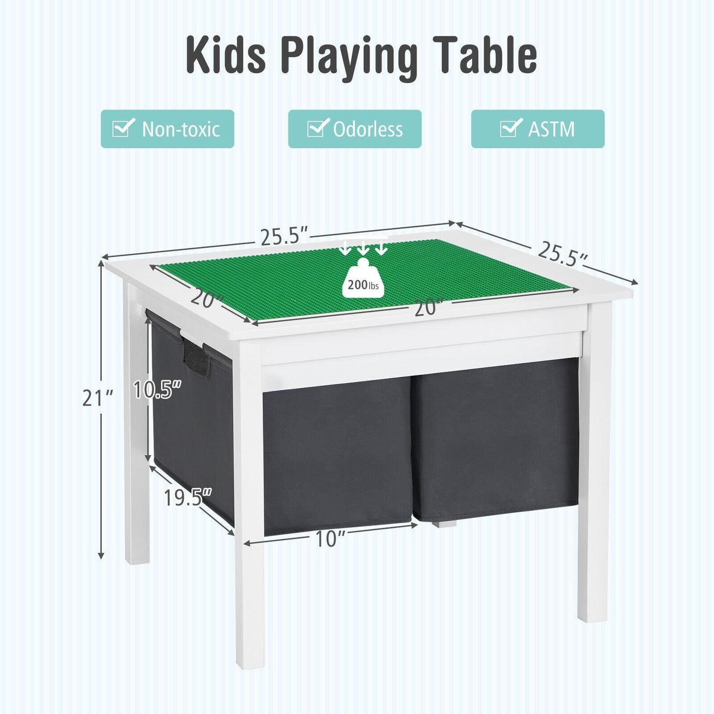2-in-1 Kids Double-sided Activity Building Block Table with Drawers-White (Shipping Damage)