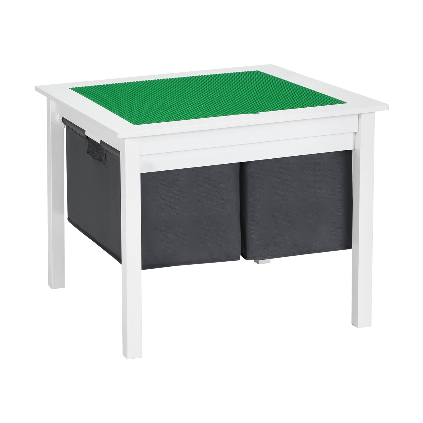 2-in-1 Kids Double-sided Activity Building Block Table with Drawers-White (Shipping Damage)