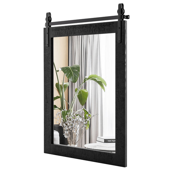 Kate and Laurel Cates Farmhouse Wood Framed Wall Mirror, 22 x 30, - Black