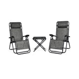 3 Pcs Folding Portable Zero Gravity Reclining Lounge Chairs Table-Gray (Copy)