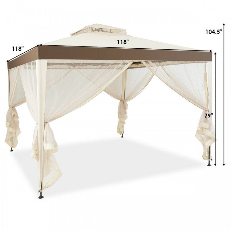 10 x 10 Canopy Gazebo, Lawn Patio with Mosquito Netting Sidewalls