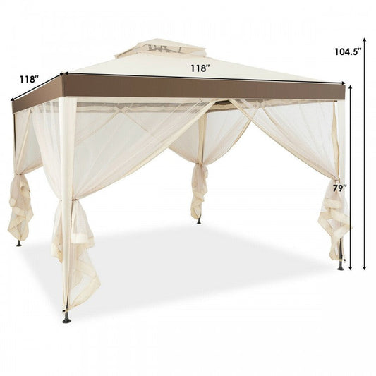 10 x 10 Canopy Gazebo, Lawn Patio with Mosquito Netting Sidewalls