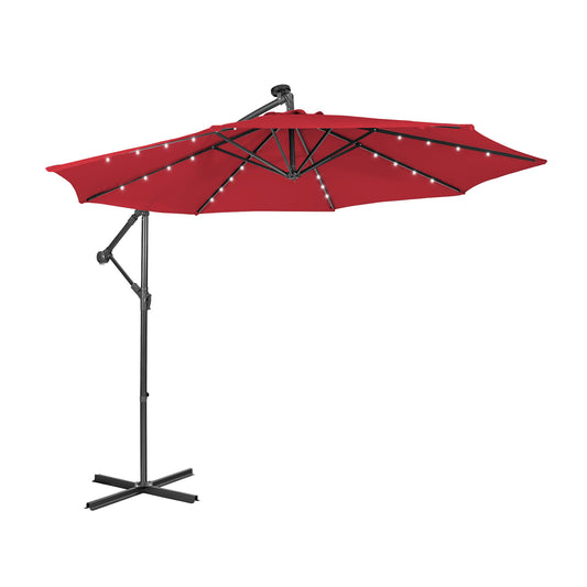 10 Feet Patio Solar Powered Cantilever Umbrella with Tilting System-Wine, assembled