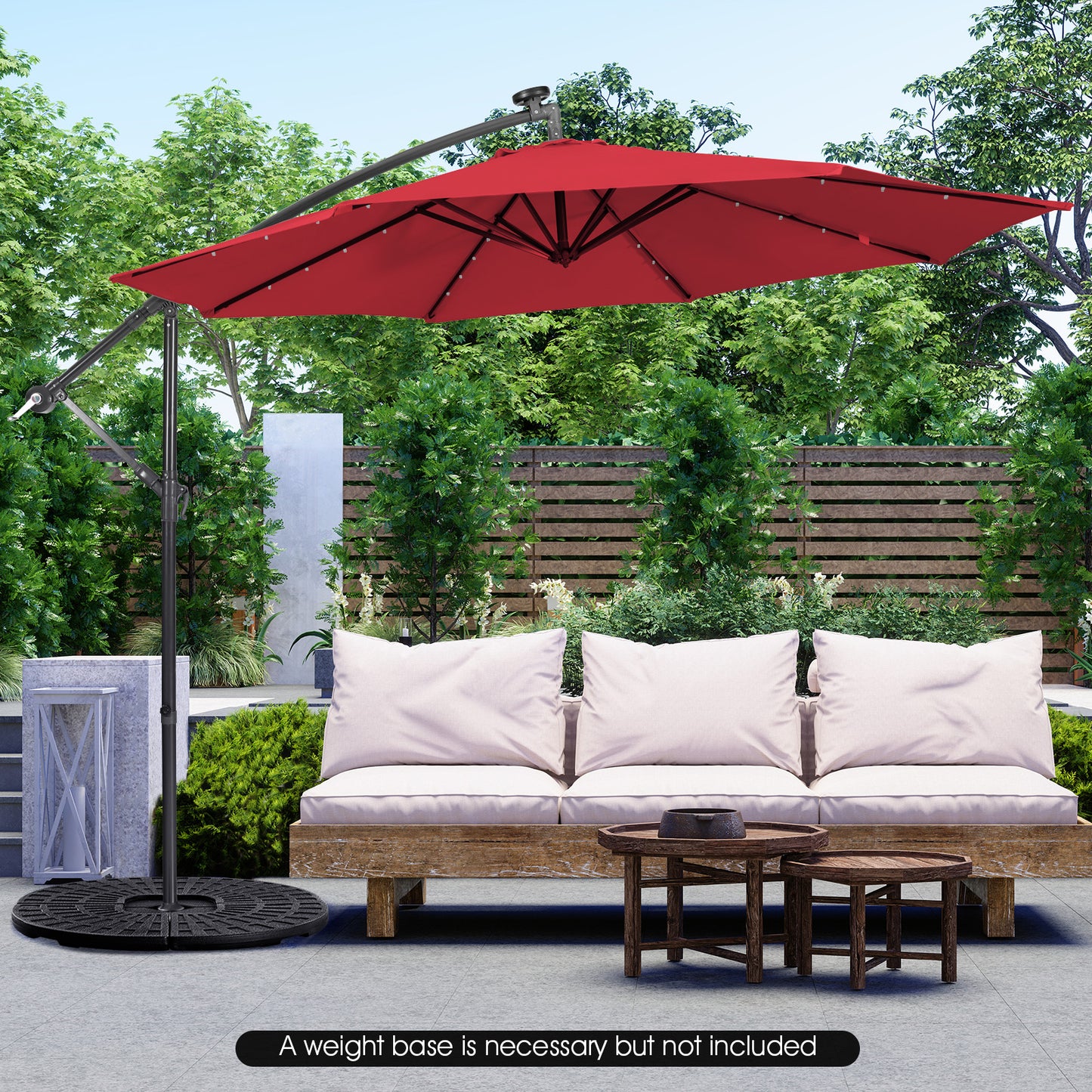 10 Feet Patio Solar Powered Cantilever Umbrella with Tilting System-Wine, assembled