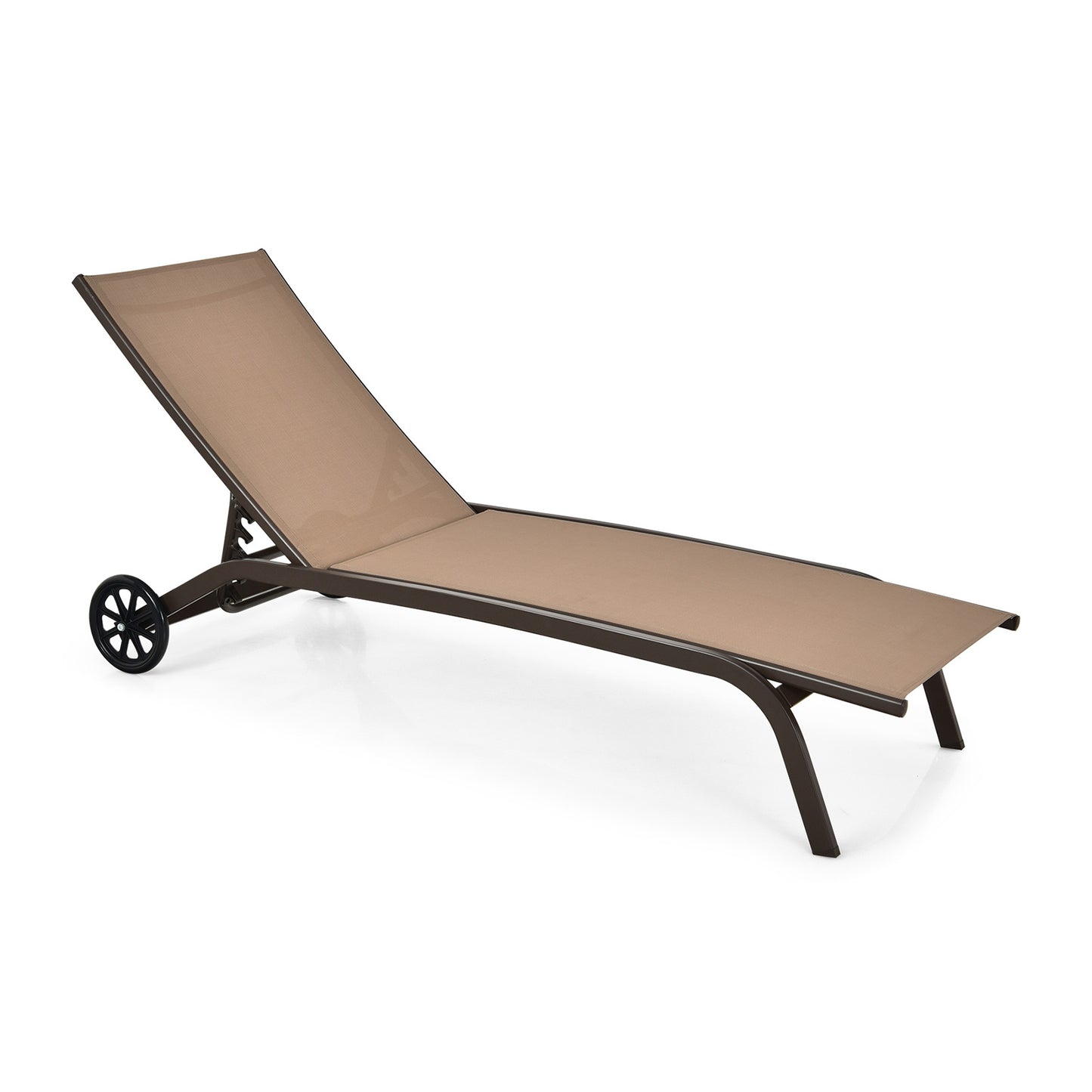 6-Poisition Adjustable Outdoor Chaise Recliner with Wheels-Brown, fully assembled