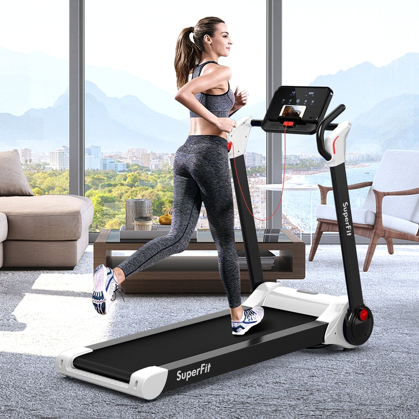 2.25 HP Electric Motorized Folding Running Treadmill Machine with LED Display and APP Control-White (MAX 265lbs)