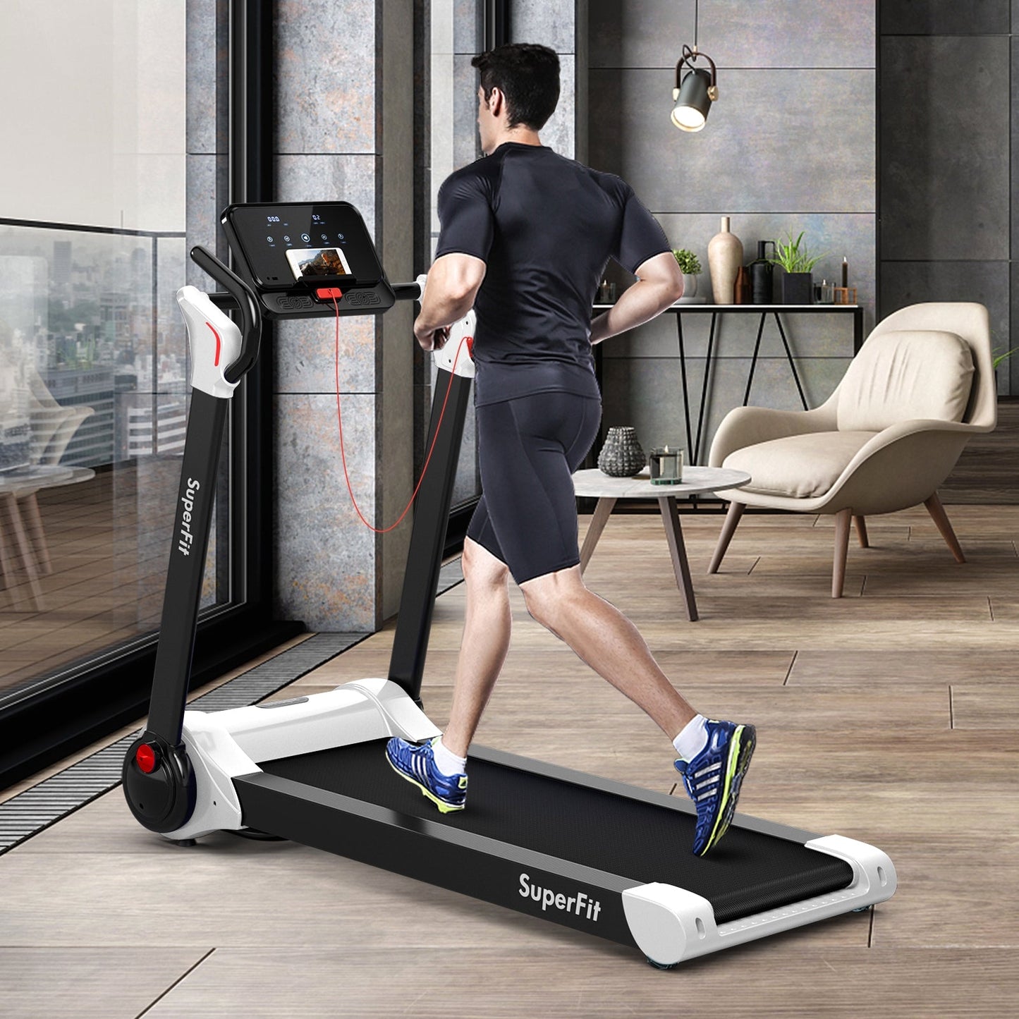 2.25 HP Electric Motorized Folding Running Treadmill Machine with LED Display and APP Control-White (MAX 265lbs)